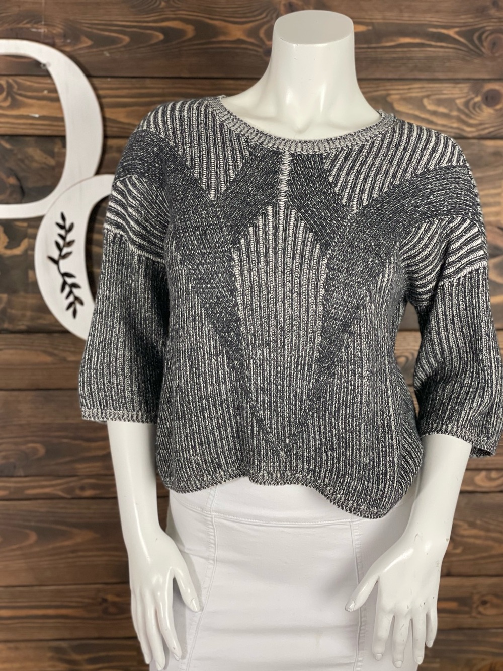 Mossimo | Marled Heather Black & White Oreo Knit Sweater Crewneck Quarter Sleeve